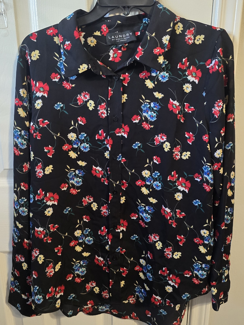 Laundry by Shelli Segal Women’s Black Floral Button-Up Shirt L